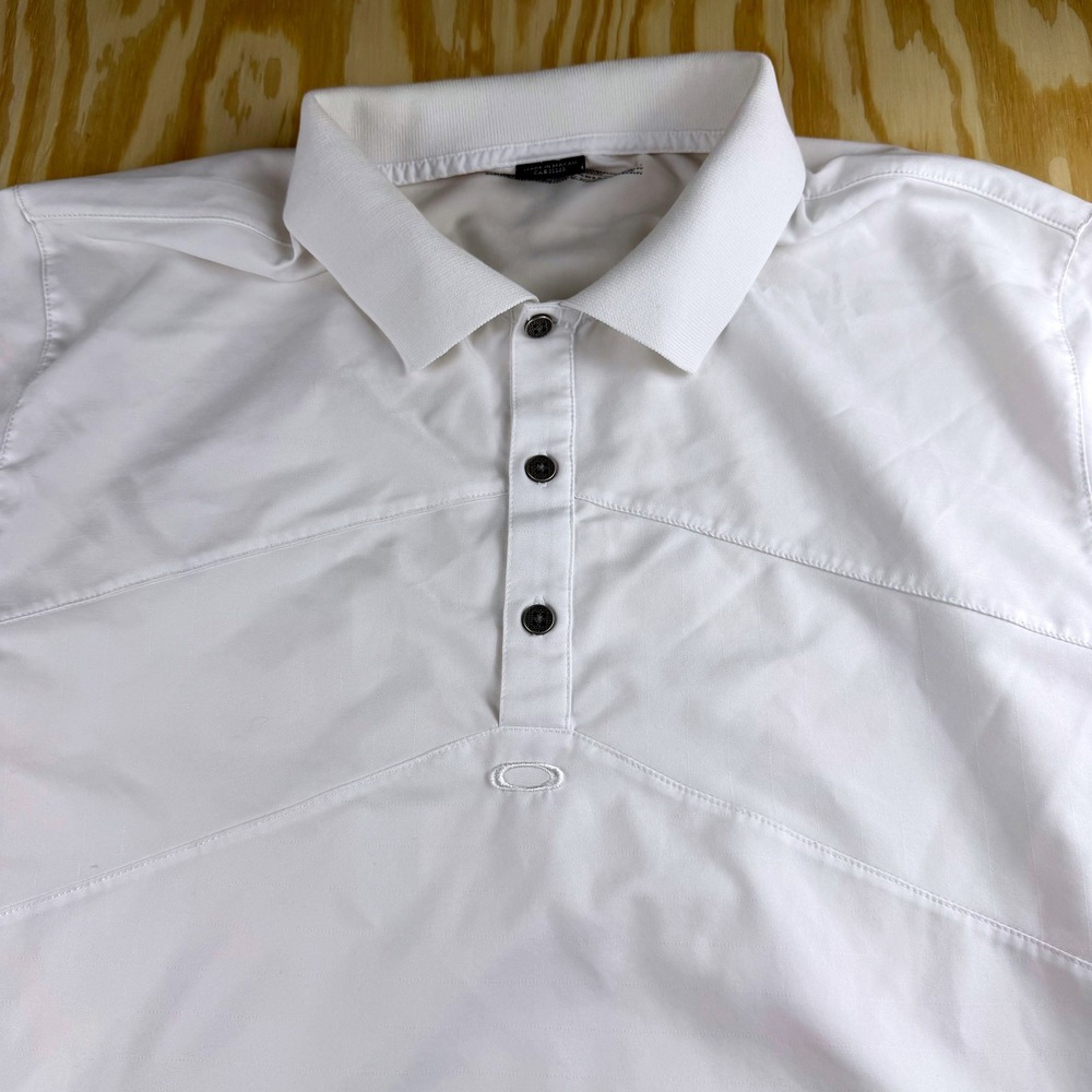 Oakley Mens White Short Sleeve Polo Shirt Size‎ Large Seam Detail Golf Athletic